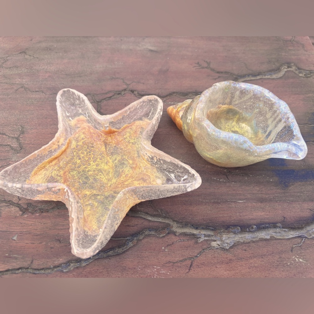 Handmade, resin starfish and conch shell trinket dishes